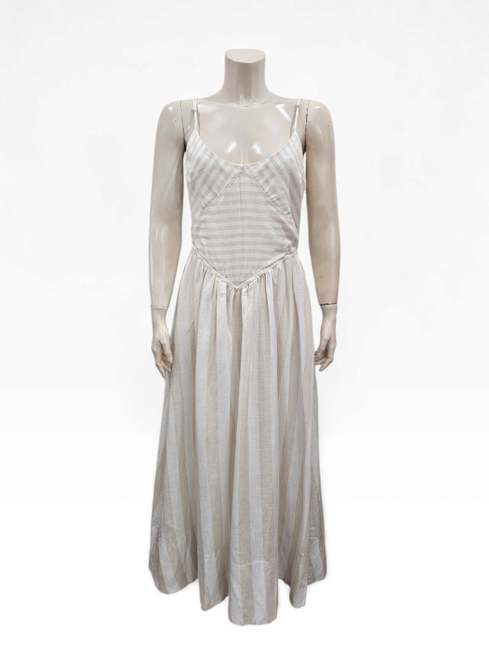 Torn by Ronny Kobo Cream and White Striped Maxi Dress
